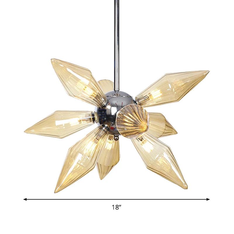 Taps toelopende kroonluchter modernistisch amber geribbeld glas 9 koppen eetkamer hanglampset Clearhalo