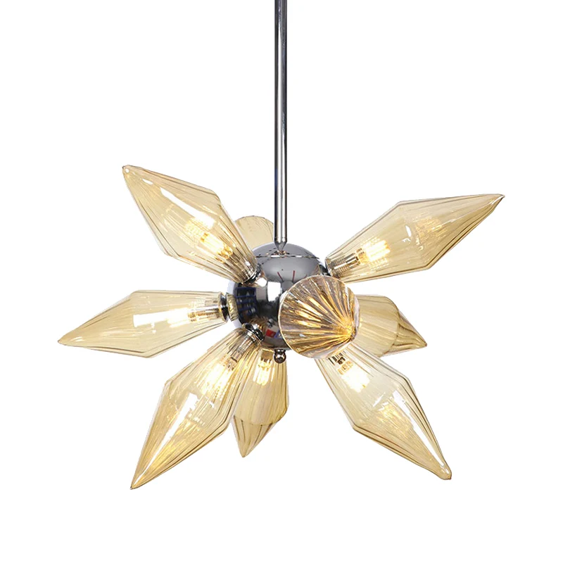 Taps toelopende kroonluchter modernistisch amber geribbeld glas 9 koppen eetkamer hanglampset Clearhalo