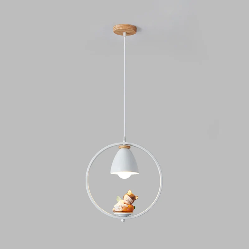 Taps toelopende lampenkap, metallic hanglamp, witte hanglamp voor kinderen, enkele structuur, met halo-ring en harsbeeldje...