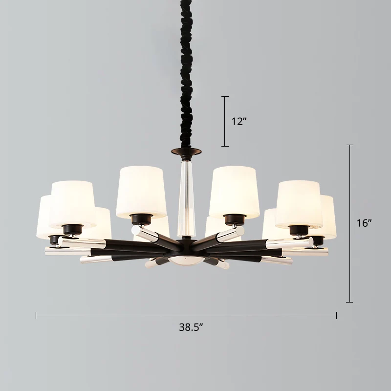 Taps toelopende, mat witte opaalglazen kroonluchter Eenvoud Woonkamer hanglamp zwart Clearhalo