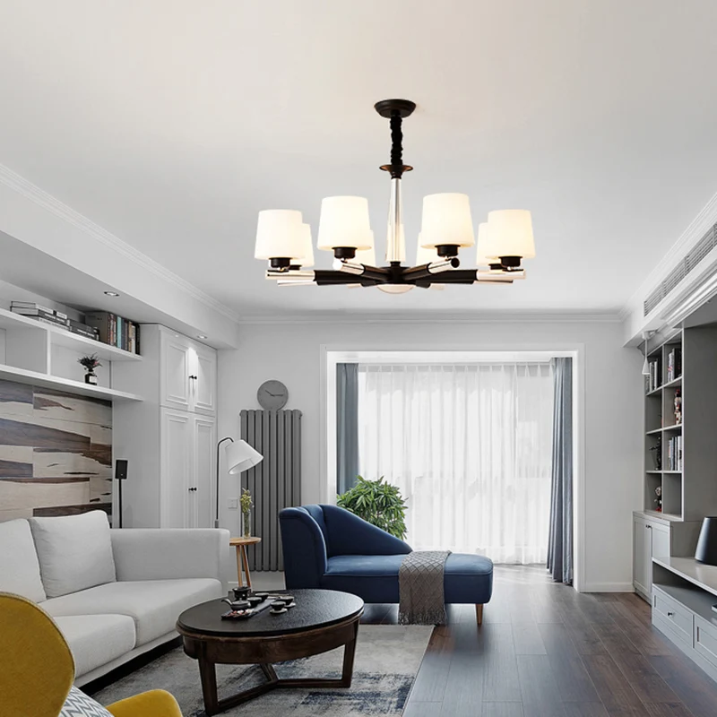 Taps toelopende, mat witte opaalglazen kroonluchter Eenvoud Woonkamer hanglamp zwart Clearhalo