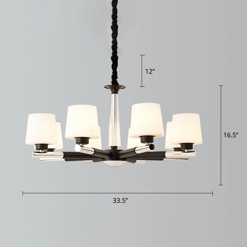 Taps toelopende, mat witte opaalglazen kroonluchter Eenvoud Woonkamer hanglamp zwart Clearhalo