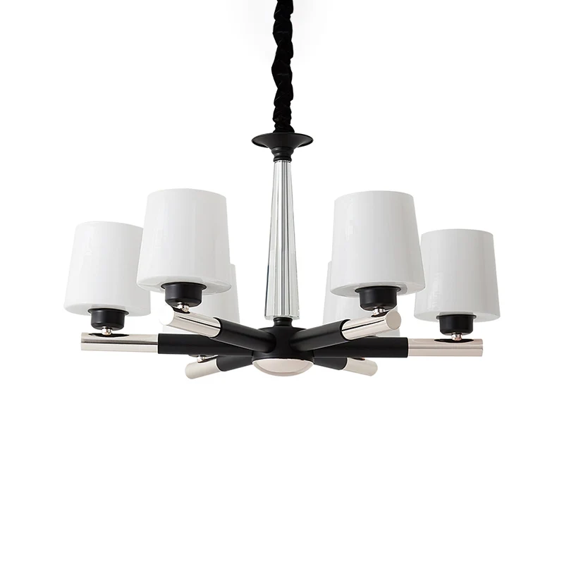 Taps toelopende, mat witte opaalglazen kroonluchter Eenvoud Woonkamer hanglamp zwart Clearhalo