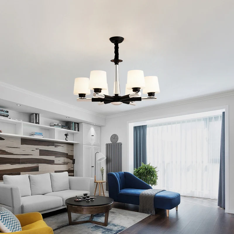 Taps toelopende, mat witte opaalglazen kroonluchter Eenvoud Woonkamer hanglamp zwart Clearhalo