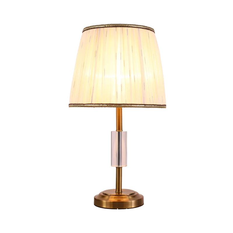 Taps toelopende nachtkastjelamp met trommel, eigentijdse stof, 1 lamp, leesboeklicht goud Clearhalo