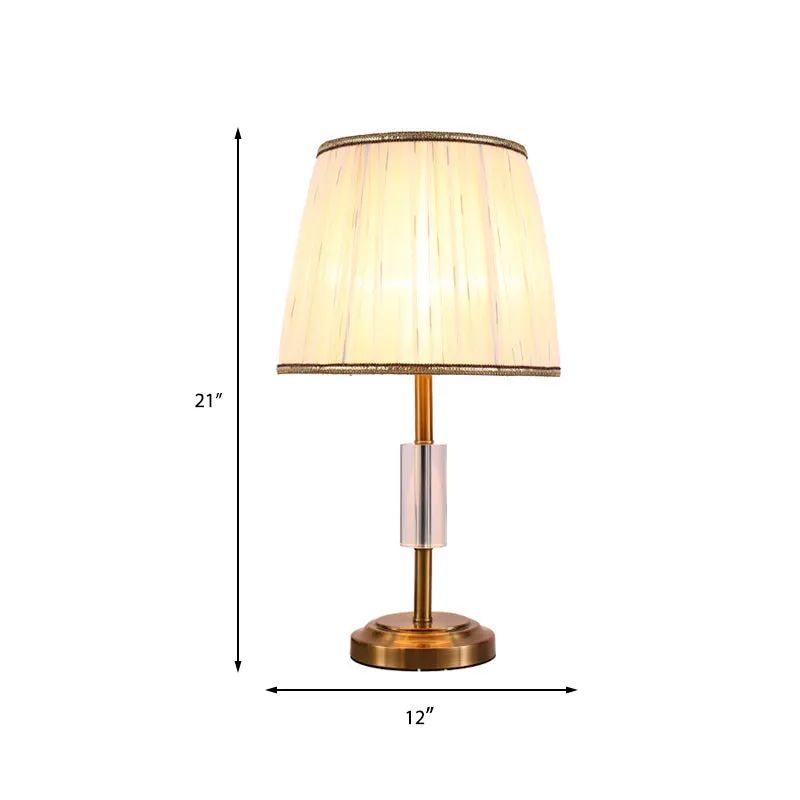 Taps toelopende nachtkastjelamp met trommel, eigentijdse stof, 1 lamp, leesboeklicht goud Clearhalo