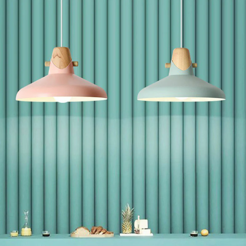 Taps toelopende restaurant-plafondlamp Metaal 1-lamp Macaron-hanglamp met houten decor Clearhalo