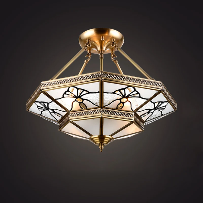 Taps toelopende salonlamp Platteland Crèmekleurig glas 4-lichts messing semi-inbouwmontage met libellepatroon Clearhalo