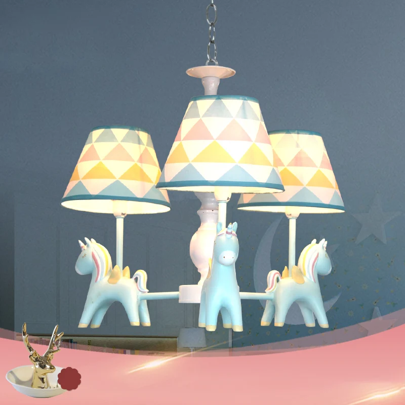Taps toelopende schaduw kinderkamer hanglamp patroon stof kinderkroonluchter licht met decoratieve eenhoorn Clearhalo