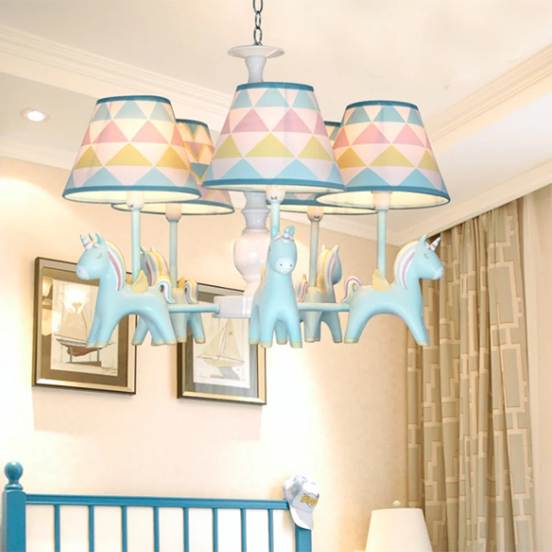 Taps toelopende schaduw kinderkamer hanglamp patroon stof kinderkroonluchter licht met decoratieve eenhoorn Clearhalo