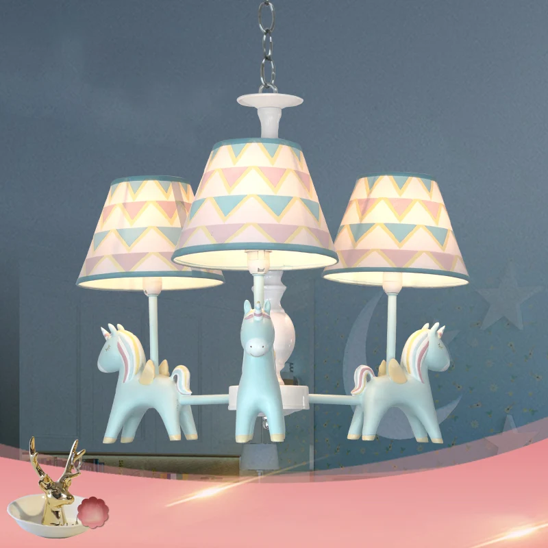 Taps toelopende schaduw kinderkamer hanglamp patroon stof kinderkroonluchter licht met decoratieve eenhoorn Clearhalo