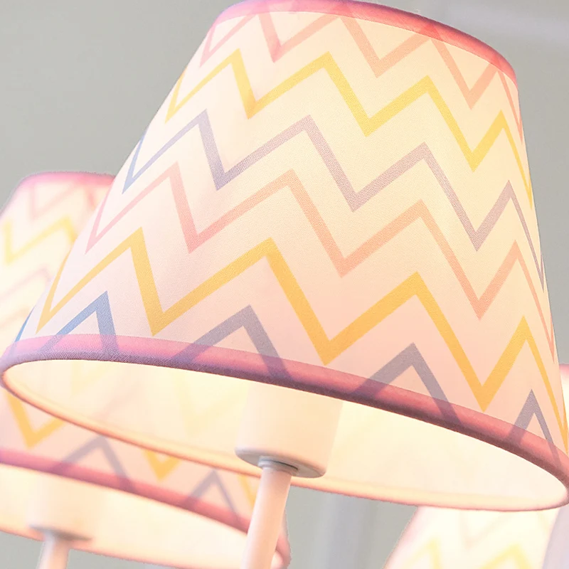 Taps toelopende schaduw kroonluchter Kid stof 5 lampen roze hanglamp met eenhoornbeeldje Clearhalo