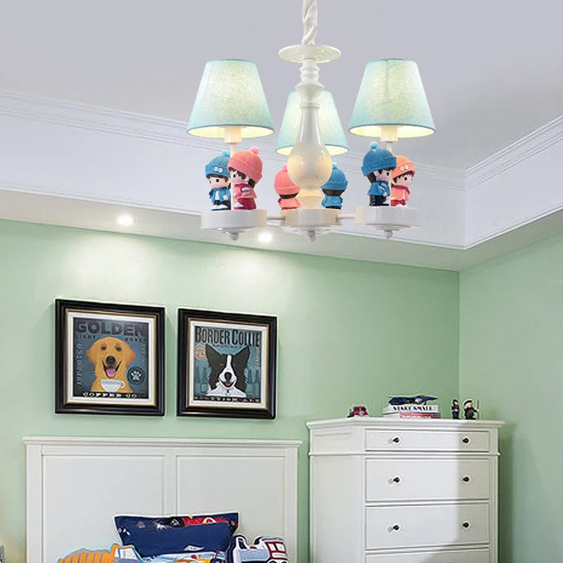 Taps toelopende schaduw woonkamerkroonluchter met kinderdeco metalen 3-kops eigentijdse plafondhanger blauw Clearhalo