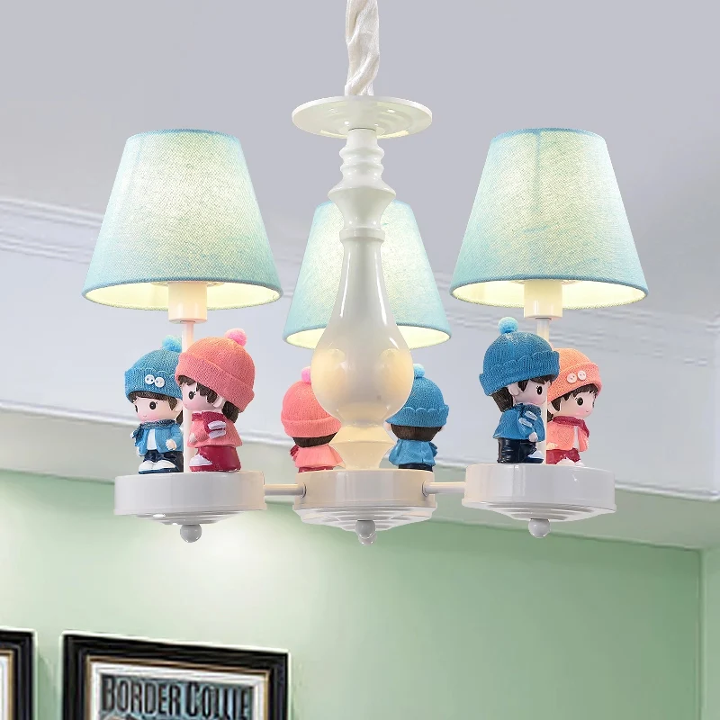 Taps toelopende schaduw woonkamerkroonluchter met kinderdeco metalen 3-kops eigentijdse plafondhanger blauw Clearhalo