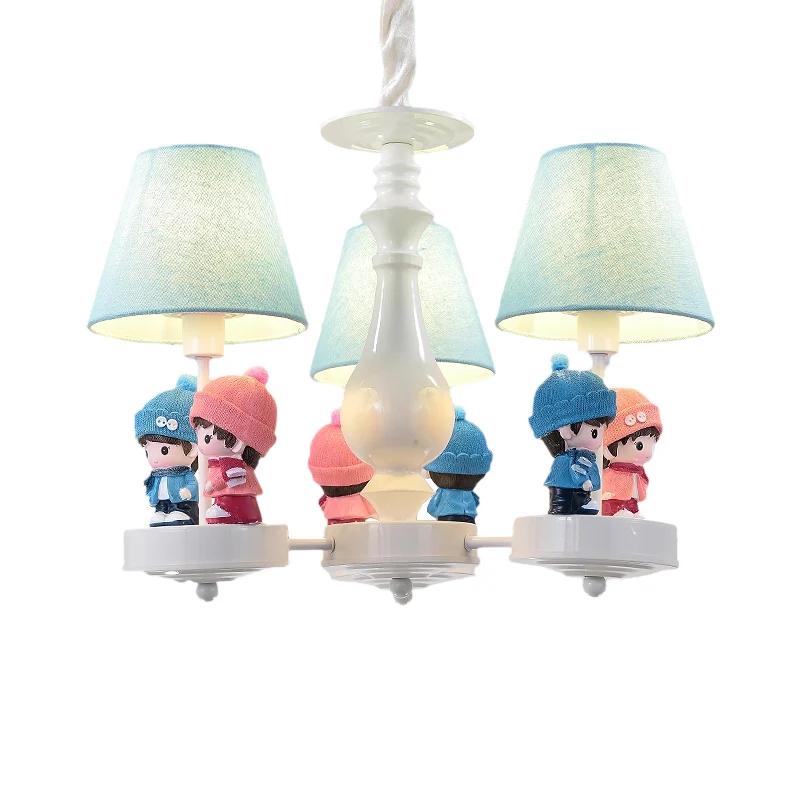 Taps toelopende schaduw woonkamerkroonluchter met kinderdeco metalen 3-kops eigentijdse plafondhanger blauw Clearhalo