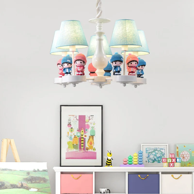 Taps toelopende schaduw woonkamerkroonluchter met kinderdeco metalen 3-kops eigentijdse plafondhanger blauw Clearhalo