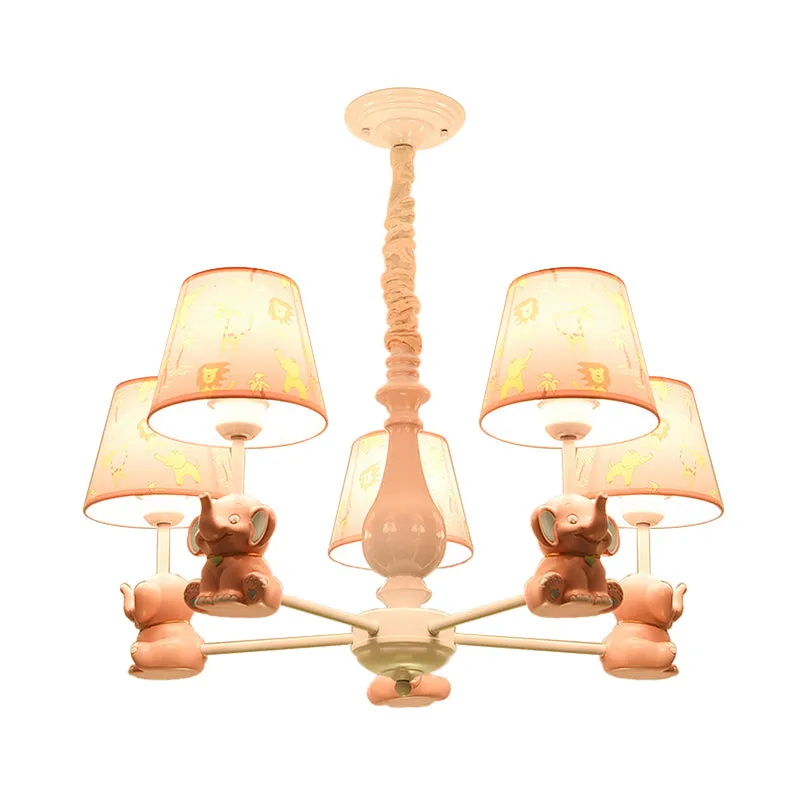 Taps toelopende schaduwkroonluchter met zittende olifantsdier metalen hanglamp roze voor speelkamer Clearhalo