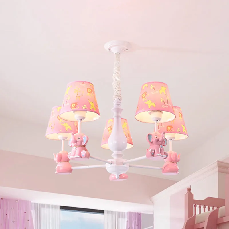 Taps toelopende schaduwkroonluchter met zittende olifantsdier metalen hanglamp roze voor speelkamer Clearhalo