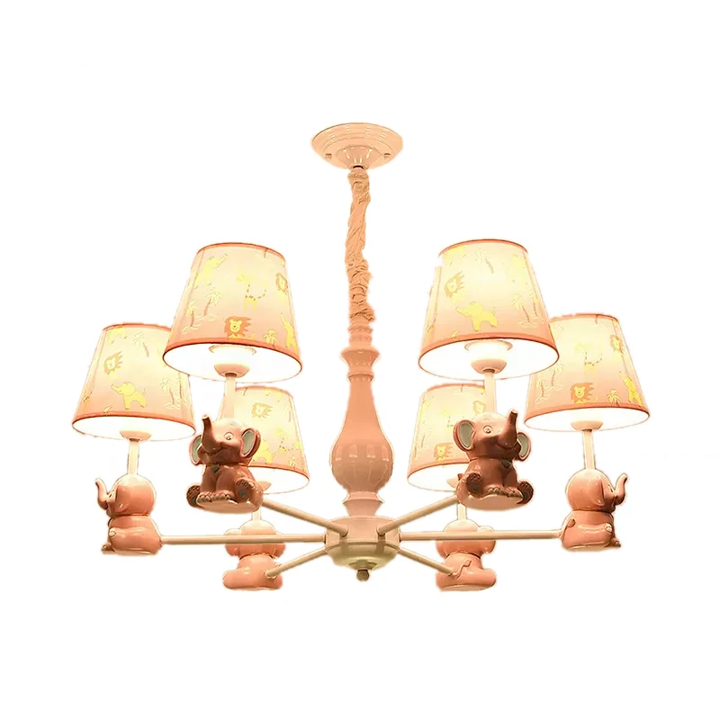 Taps toelopende schaduwkroonluchter met zittende olifantsdier metalen hanglamp roze voor speelkamer Clearhalo