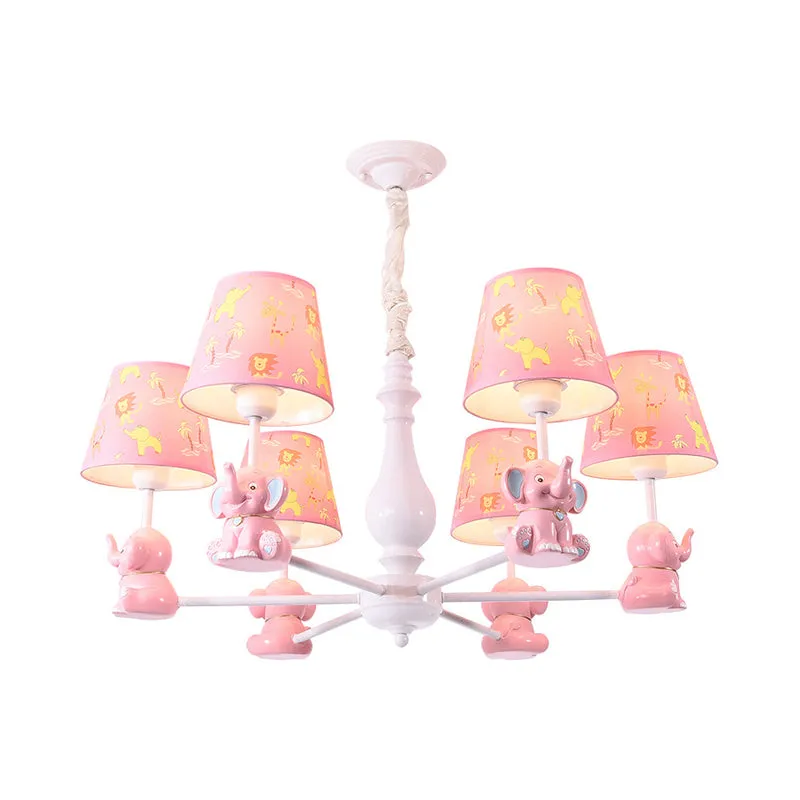 Taps toelopende schaduwkroonluchter met zittende olifantsdier metalen hanglamp roze voor speelkamer Clearhalo