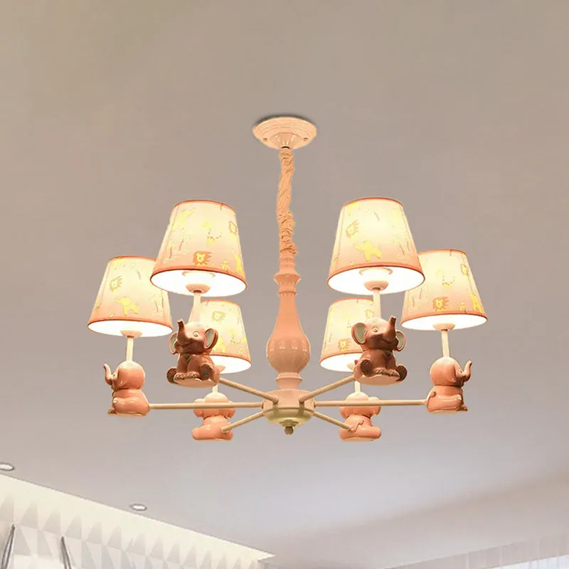 Taps toelopende schaduwkroonluchter met zittende olifantsdier metalen hanglamp roze voor speelkamer Clearhalo