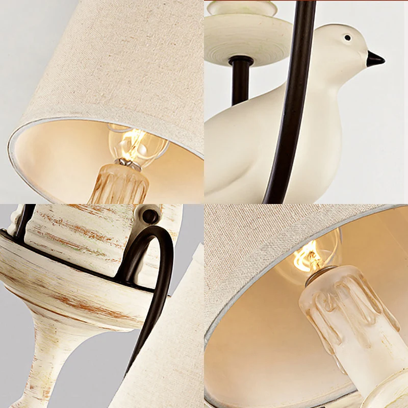 Taps toelopende slaapkamerwandlamp Landelijk Metaal 1/2 Licht Wit Schanslamp met vogelaccenten Clearhalo