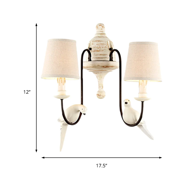 Taps toelopende slaapkamerwandlamp Landelijk Metaal 1/2 Licht Wit Schanslamp met vogelaccenten Clearhalo