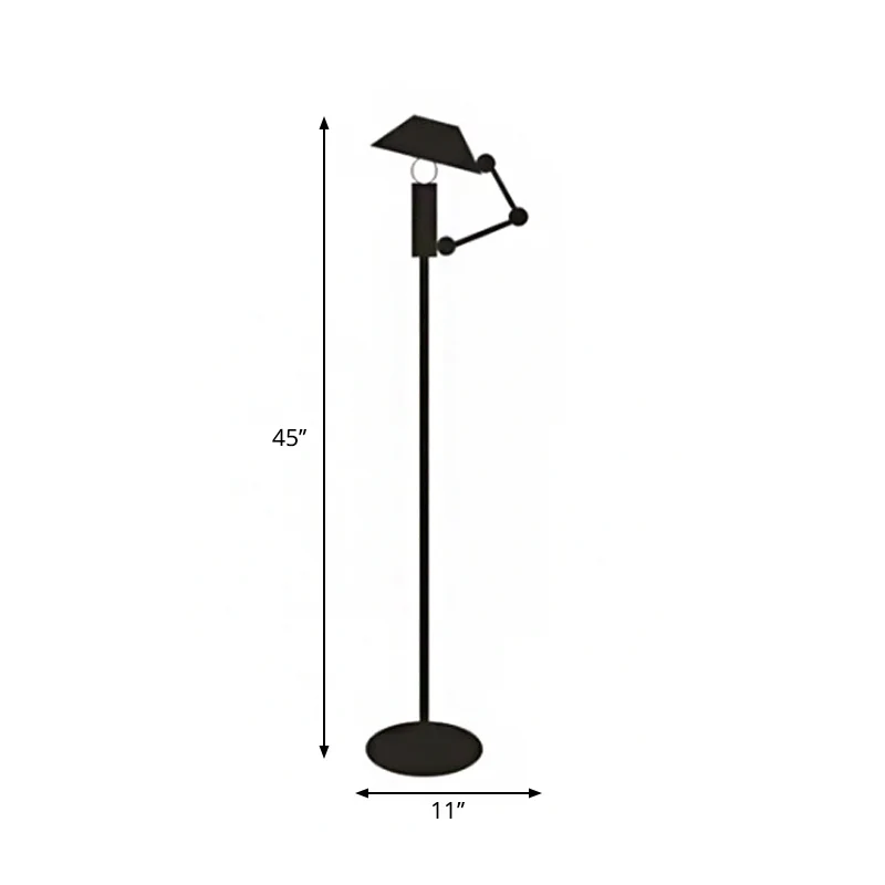 Taps toelopende staande verlichting Nordic metallic enkele kop zwarte leesvloerlamp met verstelbare arm Clearhalo