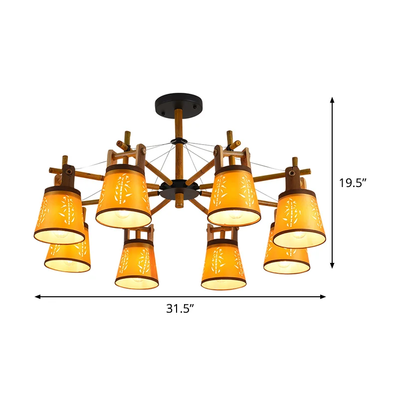 Taps toelopende stoffen kroonluchter landelijke stijl, 3/6/8 lampen, hanglamp voor woonkamer, met houten plankontwerp Clea...
