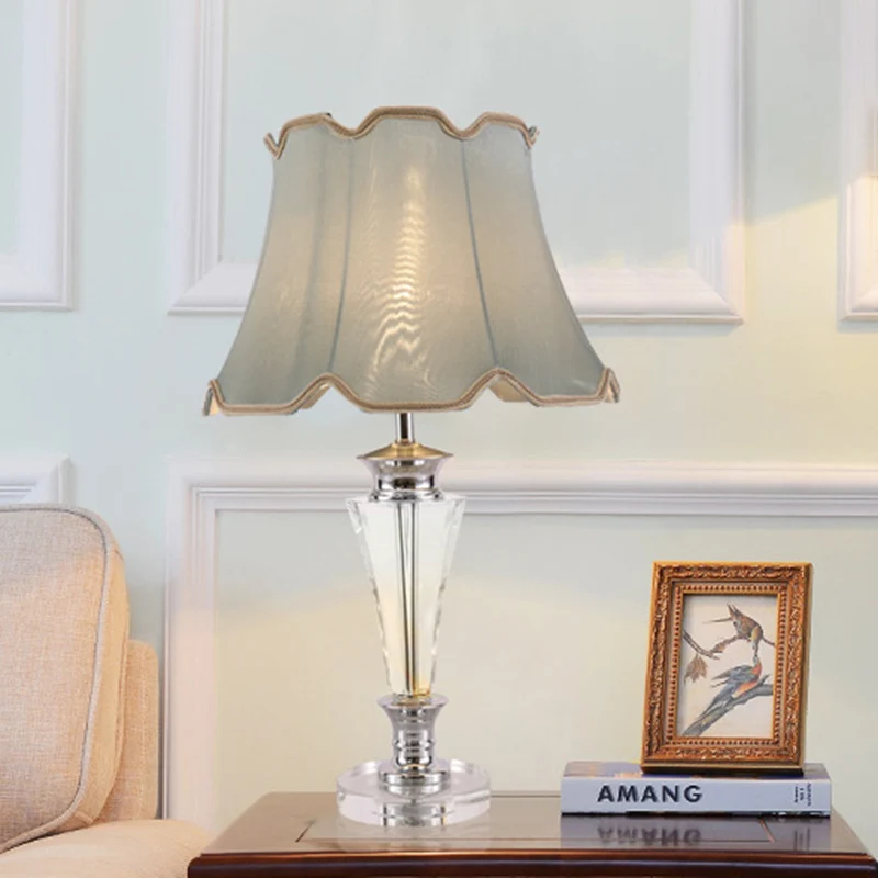 Taps toelopende stoffen taaklamp Modernisme Handgesneden kristallen nachtkastjelamp met 1 kop blauw Clearhalo