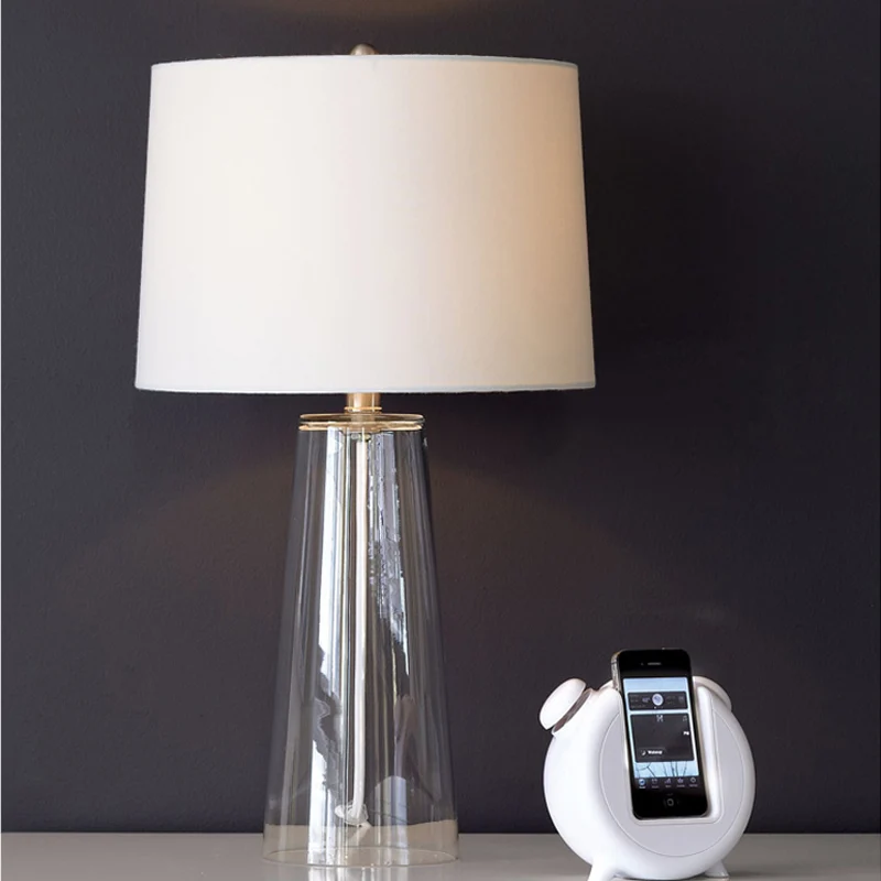 Taps toelopende tafellamp Modern helder mondgeblazen glas Enkele woonkamer nachtkastjeverlichting met stoffen kap wit Clea...