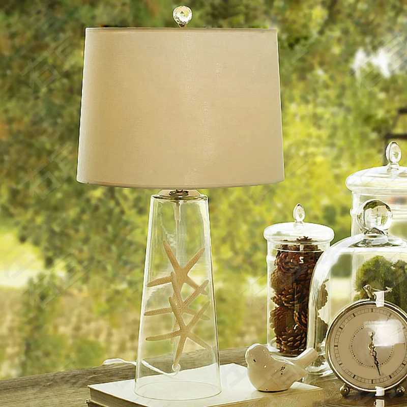Taps toelopende tafellamp Modern helder mondgeblazen glas Enkele woonkamer nachtkastjeverlichting met stoffen kap wit Clea...