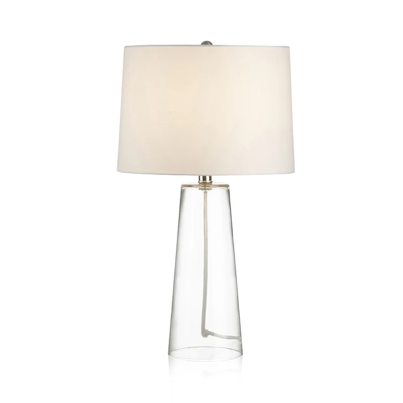 Taps toelopende tafellamp Modern helder mondgeblazen glas Enkele woonkamer nachtkastjeverlichting met stoffen kap wit Clea...