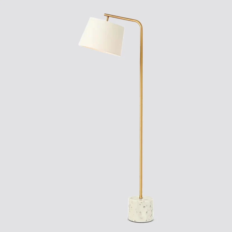 Taps toelopende vloerlamp van stof, minimalistisch, witte staande lamp met 1 lamp en marmeren voet Clearhalo
