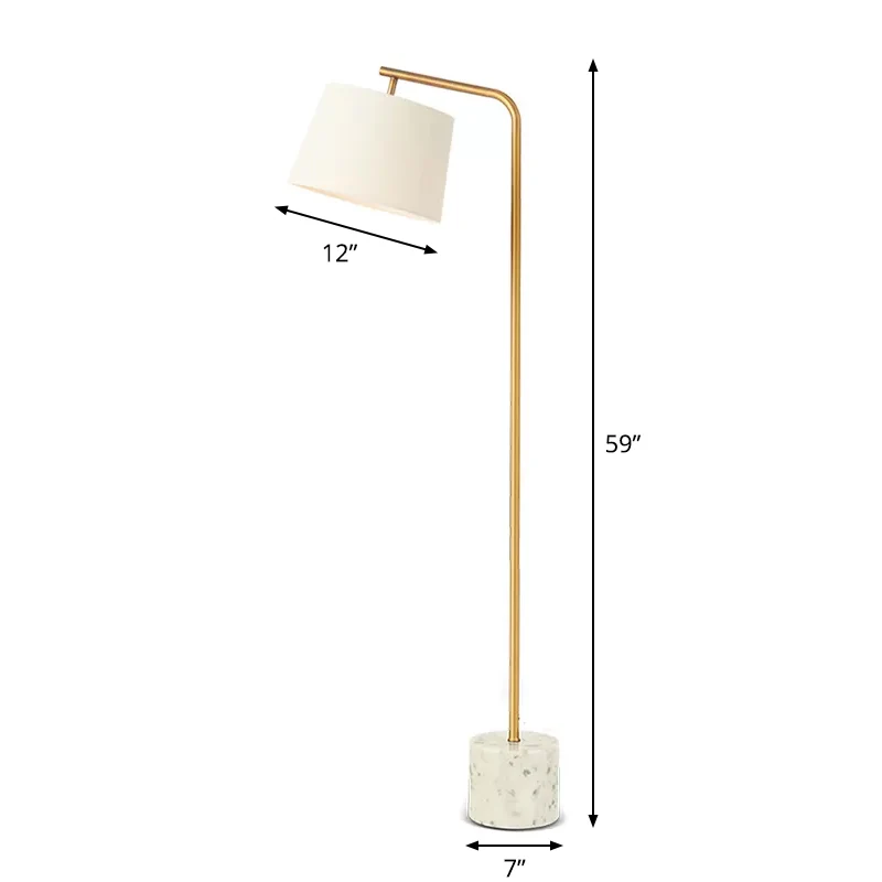 Taps toelopende vloerlamp van stof, minimalistisch, witte staande lamp met 1 lamp en marmeren voet Clearhalo