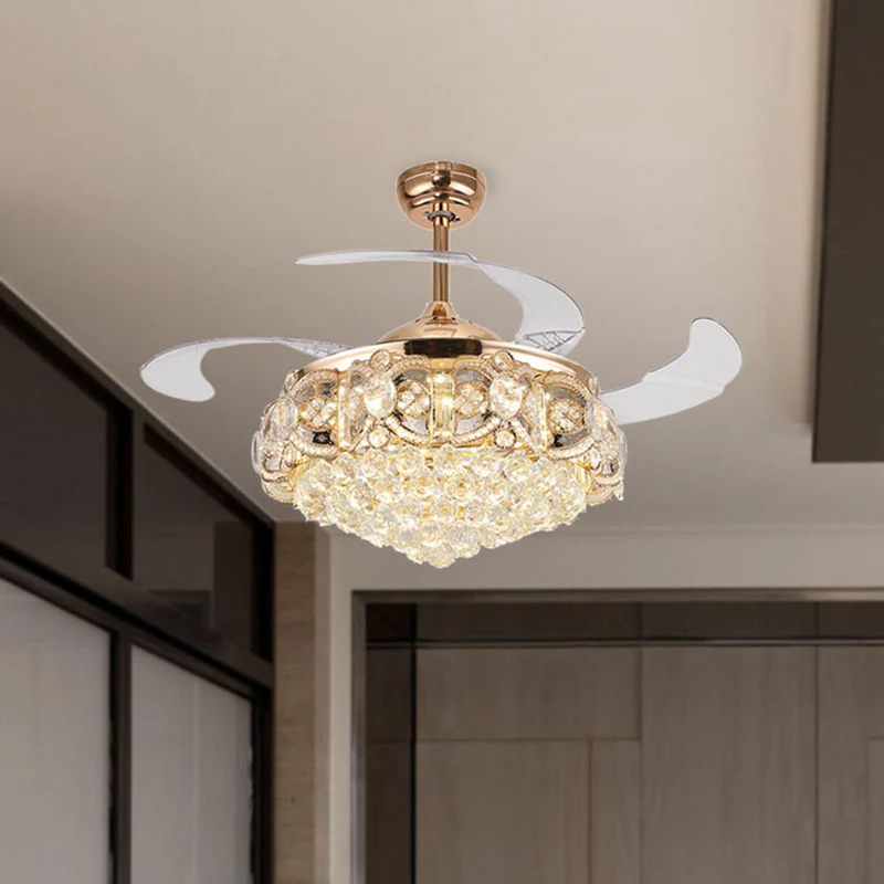 Taps toelopende weelderige kristallen bol binnenventilator licht moderniteit LED gouden afwerking plafondlamp met afstands...