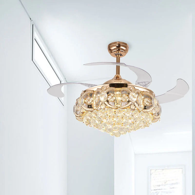 Taps toelopende weelderige kristallen bol binnenventilator licht moderniteit LED gouden afwerking plafondlamp met afstands...