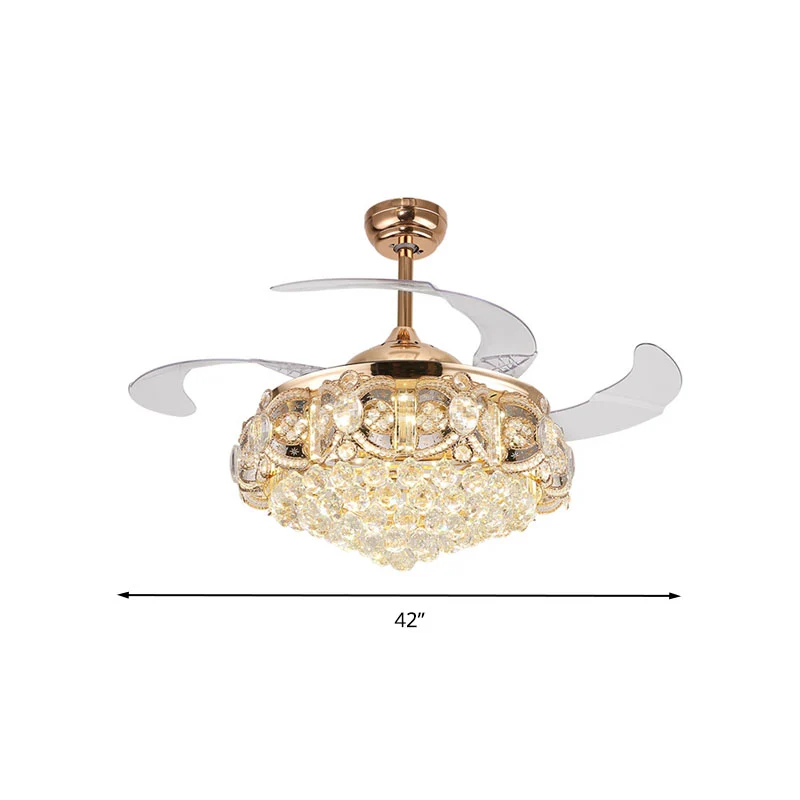Taps toelopende weelderige kristallen bol binnenventilator licht moderniteit LED gouden afwerking plafondlamp met afstands...