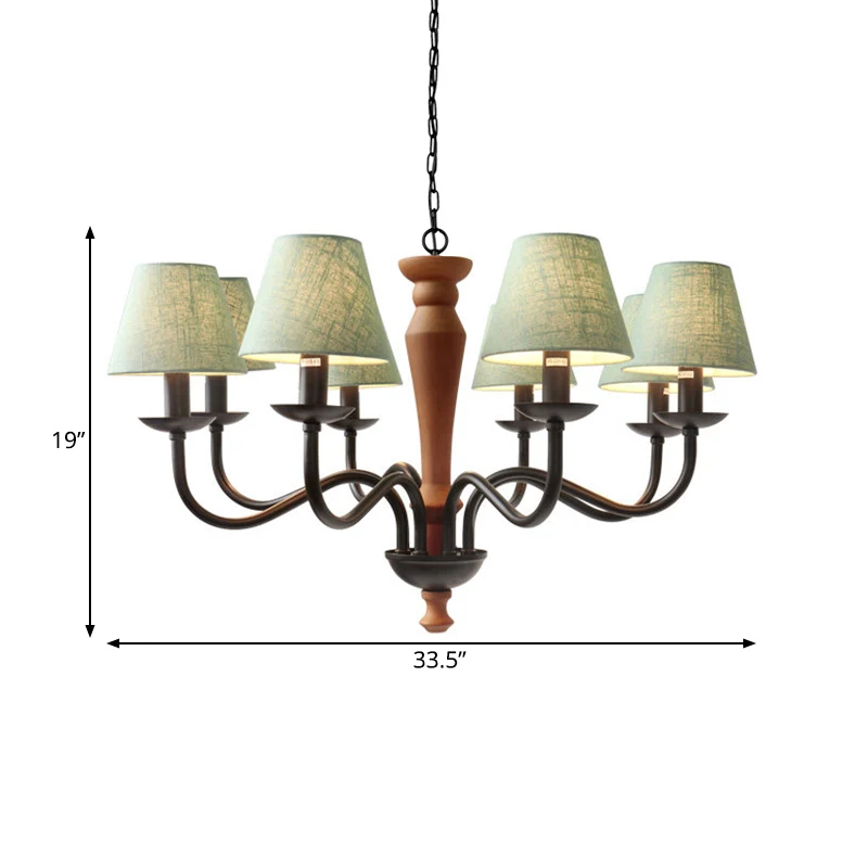Taps toelopende woonkamer hangende kroonluchter Vintage stof 3/8 lichten groen/beige plafond hanglamp Clearhalo