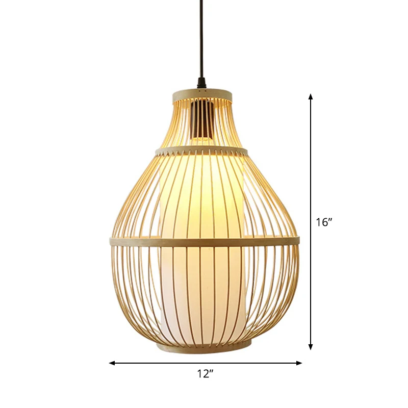 Teardrop Bamboe Down Lighting Hanglamp Eigentijds 1-Head Beige Plafond Hanglamp voor Eetkamer Clearhalo