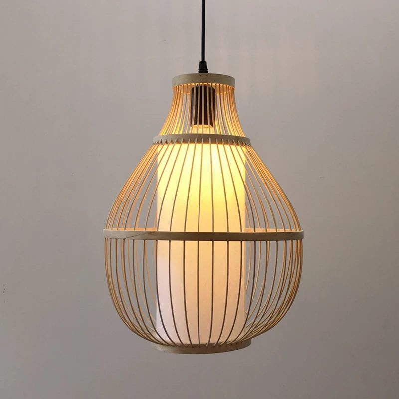 Teardrop Bamboe Down Lighting Hanglamp Eigentijds 1-Head Beige Plafond Hanglamp voor Eetkamer Clearhalo