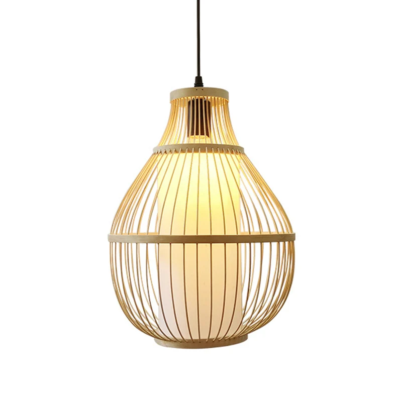 Teardrop Bamboe Down Lighting Hanglamp Eigentijds 1-Head Beige Plafond Hanglamp voor Eetkamer Clearhalo