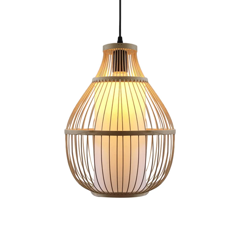 Teardrop hanglamp Lodge-stijl bamboe 1 kop beige hanglamp met binnencilinderpapieren kap Clearhalo