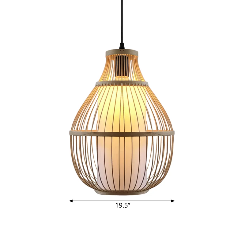 Teardrop hanglamp Lodge-stijl bamboe 1 kop beige hanglamp met binnencilinderpapieren kap Clearhalo