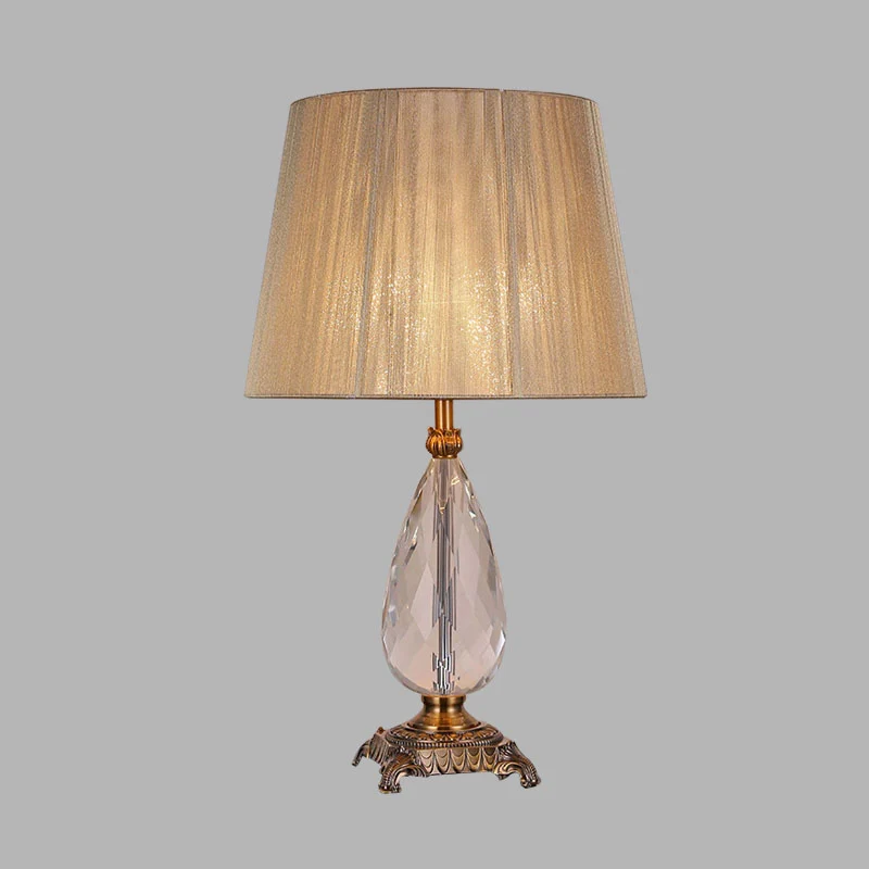Teardrop K9 kristallen tafellamp landelijk 1-lichts slaapkamer nachtkastje beige met stoffen geplooide kap Clearhalo