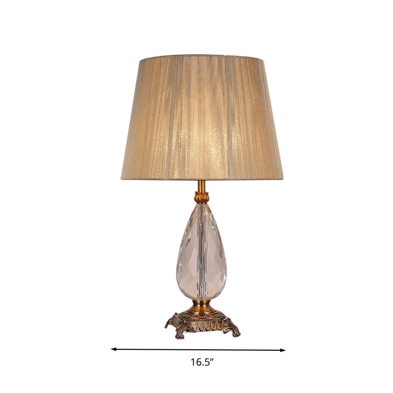 Teardrop K9 kristallen tafellamp landelijk 1-lichts slaapkamer nachtkastje beige met stoffen geplooide kap Clearhalo