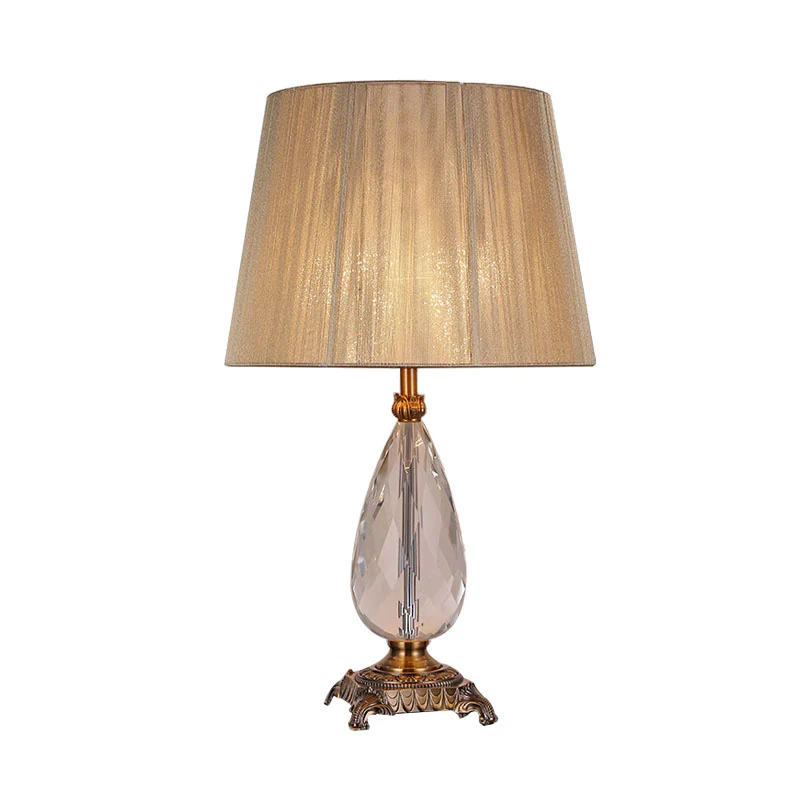 Teardrop K9 kristallen tafellamp landelijk 1-lichts slaapkamer nachtkastje beige met stoffen geplooide kap Clearhalo