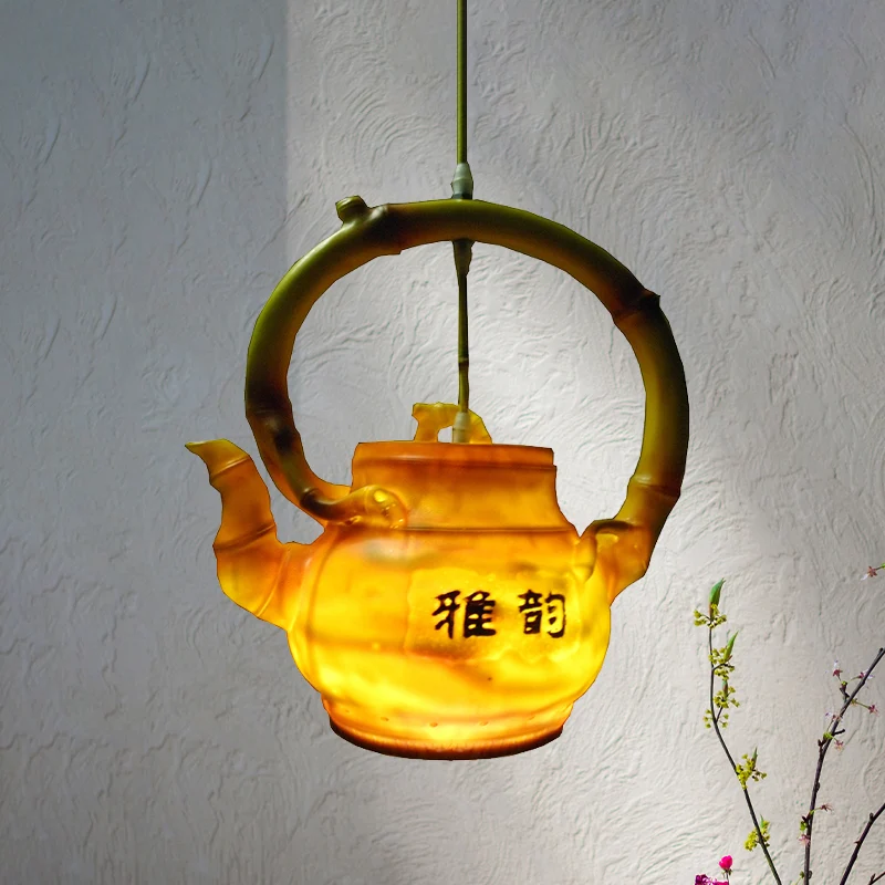 Theepot hanglamp Lodge-stijl hars enkelvoudige hanglamp voor woonkamer Clearhalo
