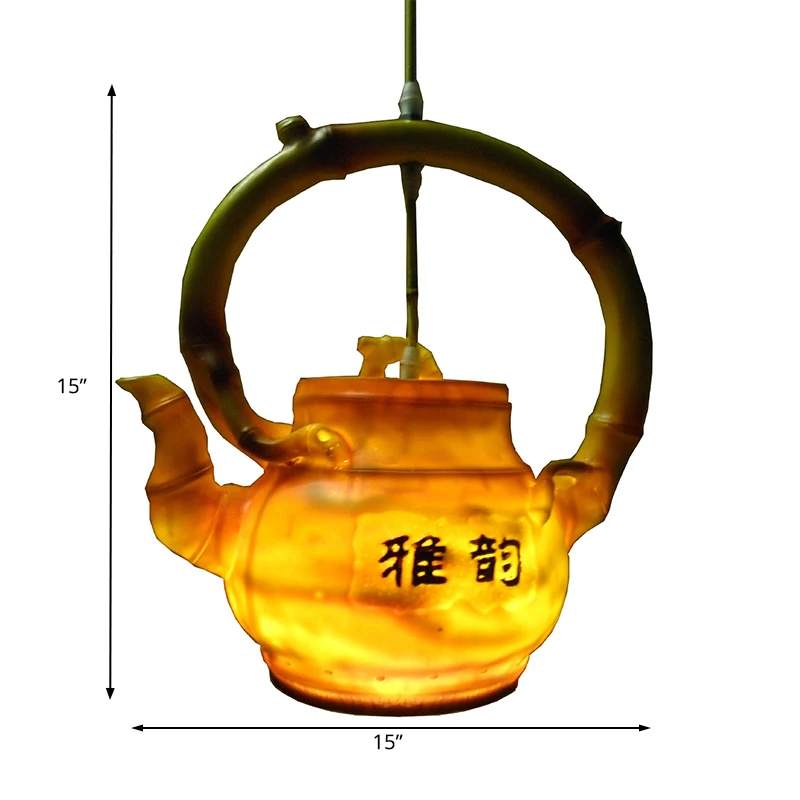 Theepot hanglamp Lodge-stijl hars enkelvoudige hanglamp voor woonkamer Clearhalo