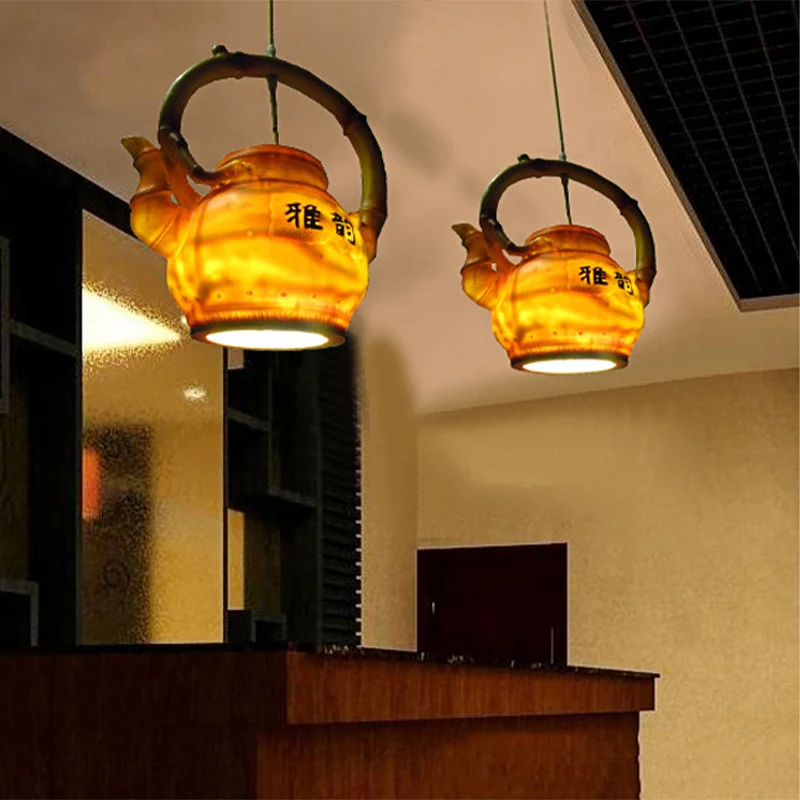 Theepot hanglamp Lodge-stijl hars enkelvoudige hanglamp voor woonkamer Clearhalo